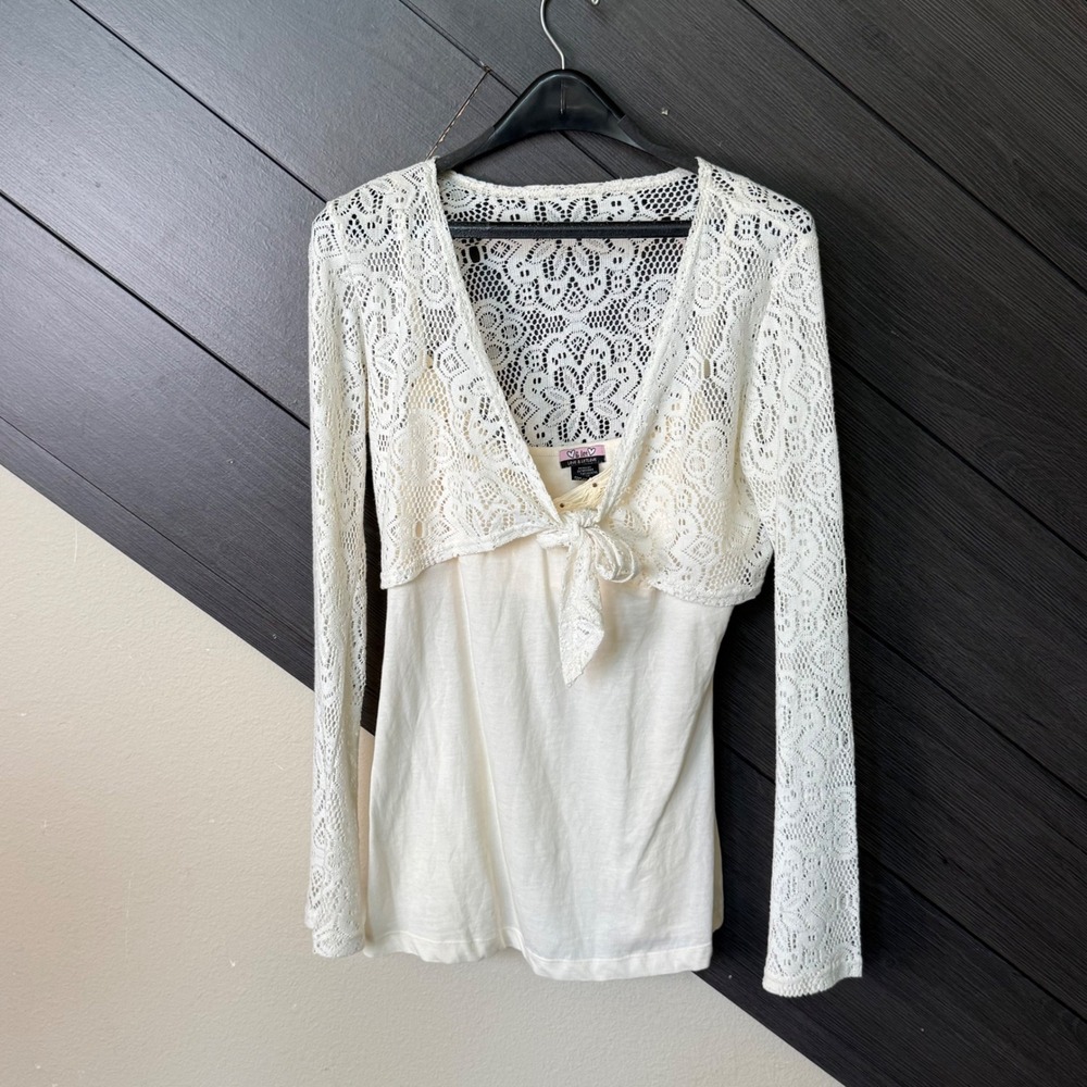 Love & Let Love Women's Y2K Lace Tie Front Layered Cami Top XL Ivory NWOT